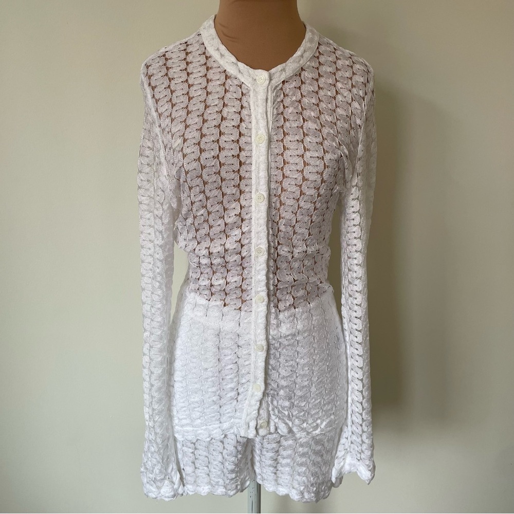 MISSONI Curved Zig-Zag Open Weave Knit Brilliant White Lace Shorts EUC IT40/US4 - Picture 9 of 12